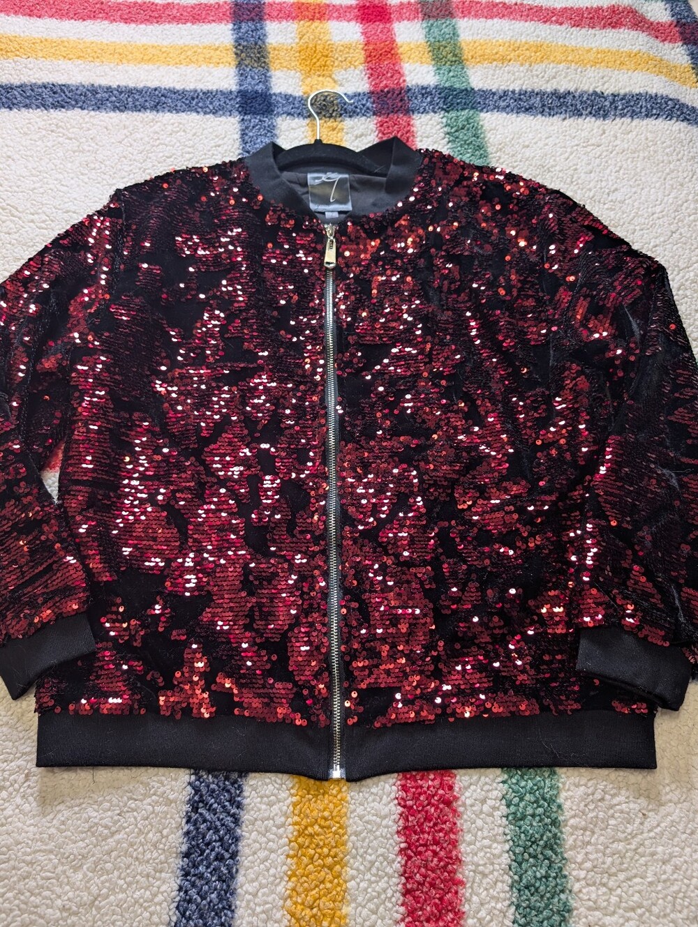 Gabby Isabella Red Sequin Bomber Jacket